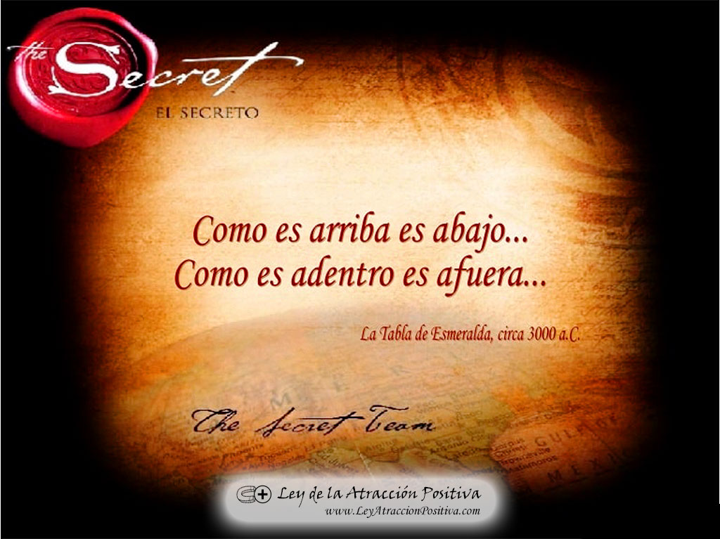 El Secreto: Enseñanzas Diarias. "Como es arriba, es abajo. Como es adentro, es afuera." La Tabla de Esmeralda.